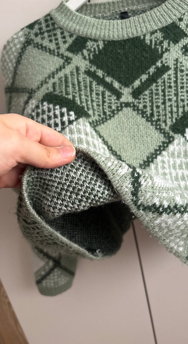 Bohem Tarz Ekose Örgü Kadın Kazak - Görsel 4