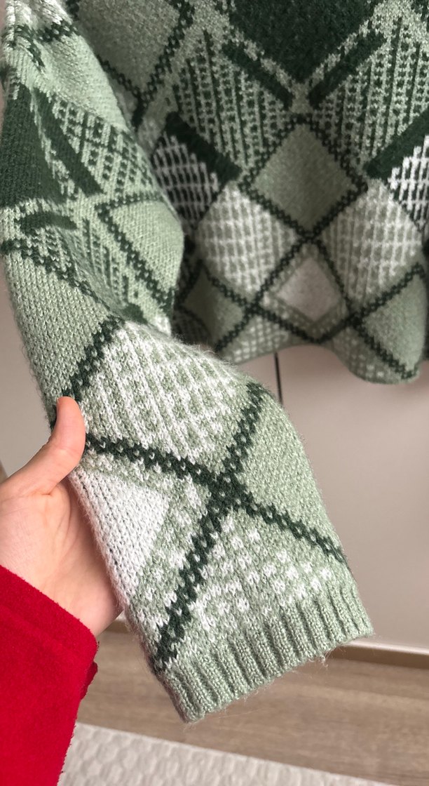 Bohem Tarz Ekose Örgü Kadın Kazak - Görsel 2