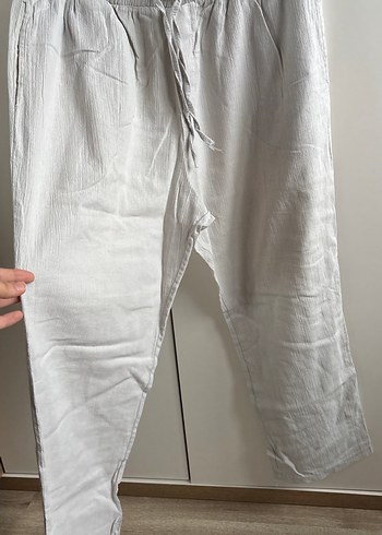 Beyaz Keten Rahat Kesim Pantolon - Görsel 2