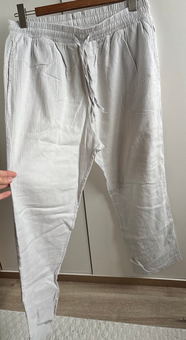 Beyaz Keten Rahat Kesim Pantolon - Görsel 2