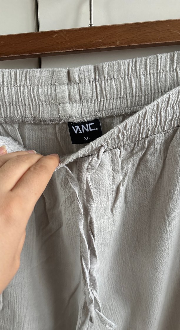 Beyaz Keten Rahat Kesim Pantolon - Görsel 3