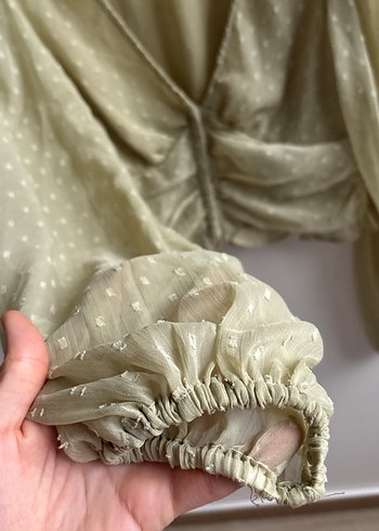 Bej V Yakalı Bohem Kadın Bluz - Görsel 3