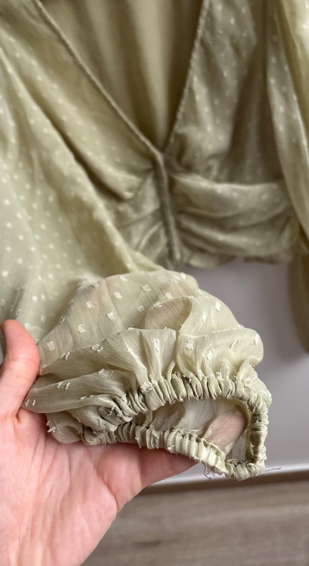 Bej V Yakalı Bohem Kadın Bluz - Görsel 3