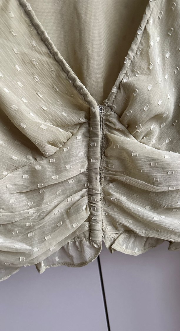 Bej V Yakalı Bohem Kadın Bluz - Görsel 4