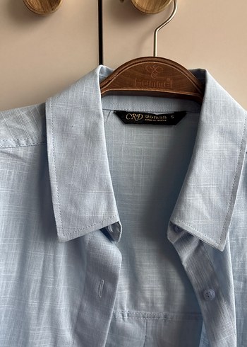 Mavi Keten Düğmeli Kadın Gömlek - Görsel 2