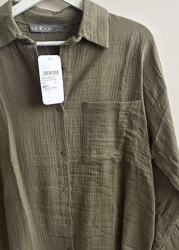 Düğmeli Keten Gömlek Kadın Haki - Görsel 3