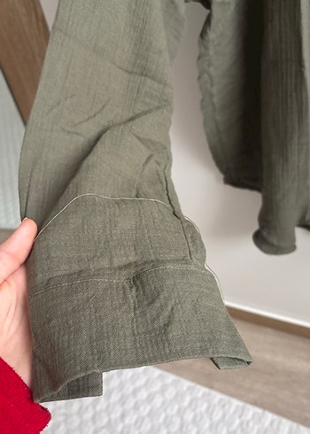 Düğmeli Keten Gömlek Kadın Haki - Görsel 2