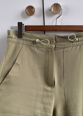 Kadın Haki Rahat Kesim Midi Kumaş Pantolon - Görsel 3