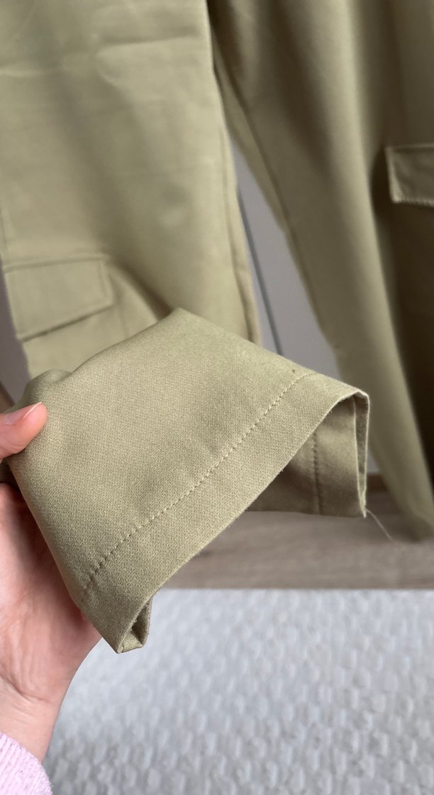 Kadın Haki Rahat Kesim Midi Kumaş Pantolon - Görsel 4