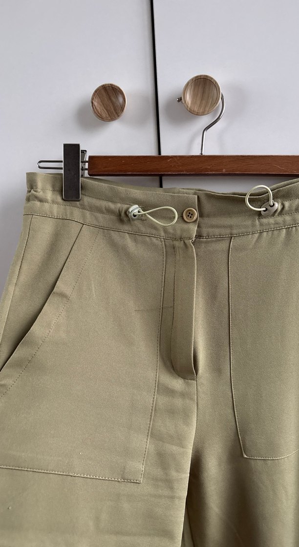 Kadın Haki Rahat Kesim Midi Kumaş Pantolon - Görsel 3