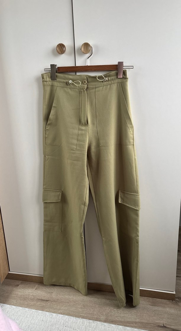 Kadın Haki Rahat Kesim Midi Kumaş Pantolon - Görsel 5
