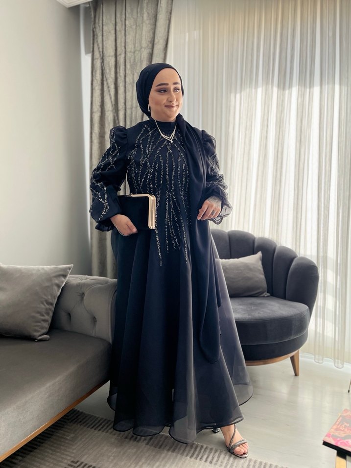 Nakışlı Siyah Uzun Kollu Abiye - Görsel 2