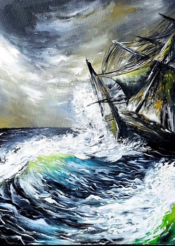 60 cm Yağlı Boya Deniz Manzarası - Görsel 2