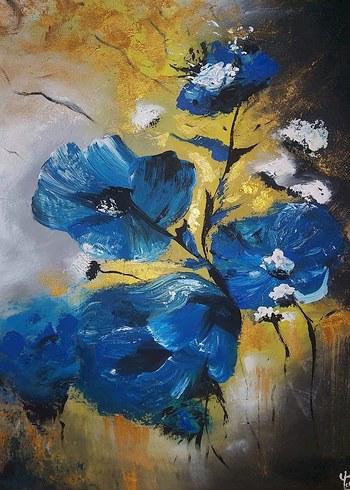 Koyu Mavi Çiçekler akrilik Boya Tablo 50x70