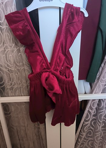 Diğer Bordo Fırfırlı V Yakalı Kız Elbisesi
