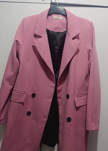 Düğmeli Pembe Midi Kadın Blazer Ceket
