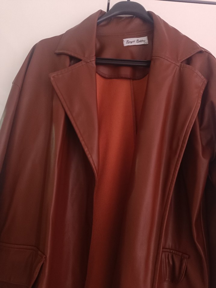 Düğmeli Kahverengi Midi Deri Ceket - Görsel 2