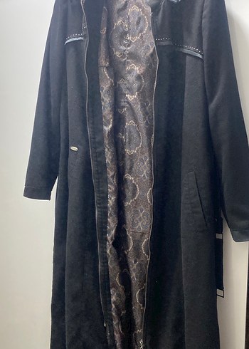 Siyah Yılan Desenli Süet Uzun kaban - Görsel 2