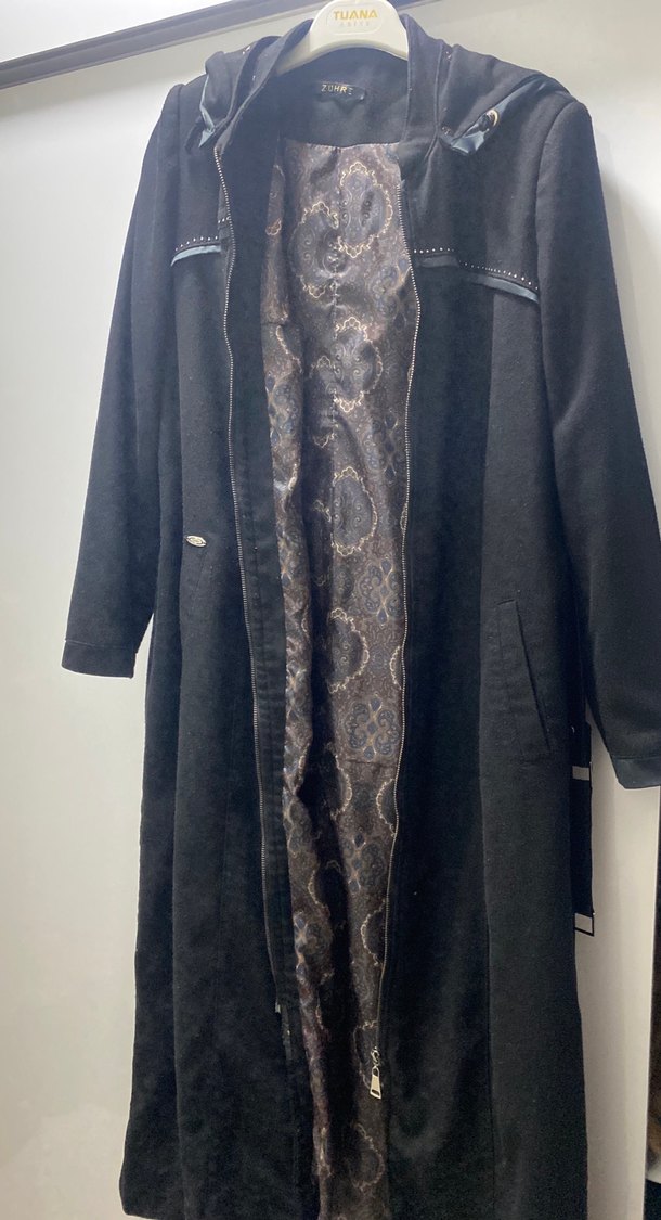 Siyah Yılan Desenli Süet Uzun kaban - Görsel 2