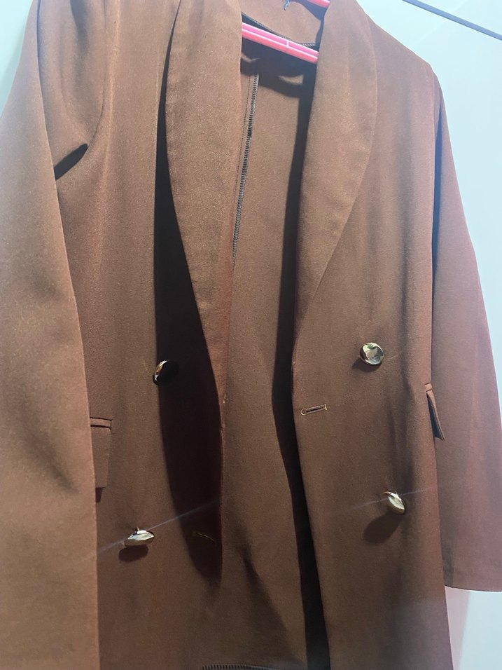 Düğmeli Kahverengi Deri Kadın Blazer - Görsel 2