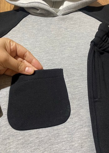 Gri Siyah Kapüşonlu Erkek Çocuk Eşofman Takımı - Görsel 4