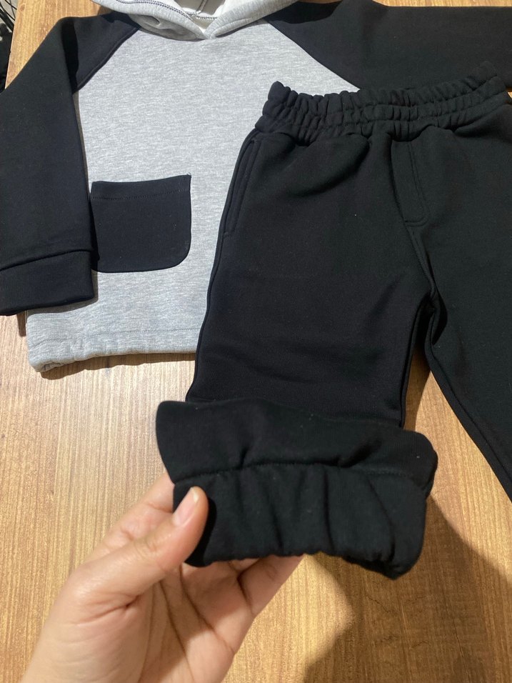 Gri Siyah Kapüşonlu Erkek Çocuk Eşofman Takımı - Görsel 5