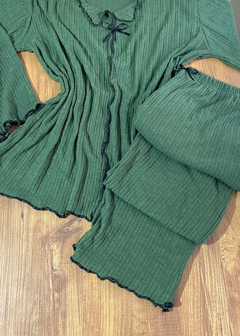 Kadın Uzun Kollu Yeşil Bohem Pijama Takımı - Görsel 2