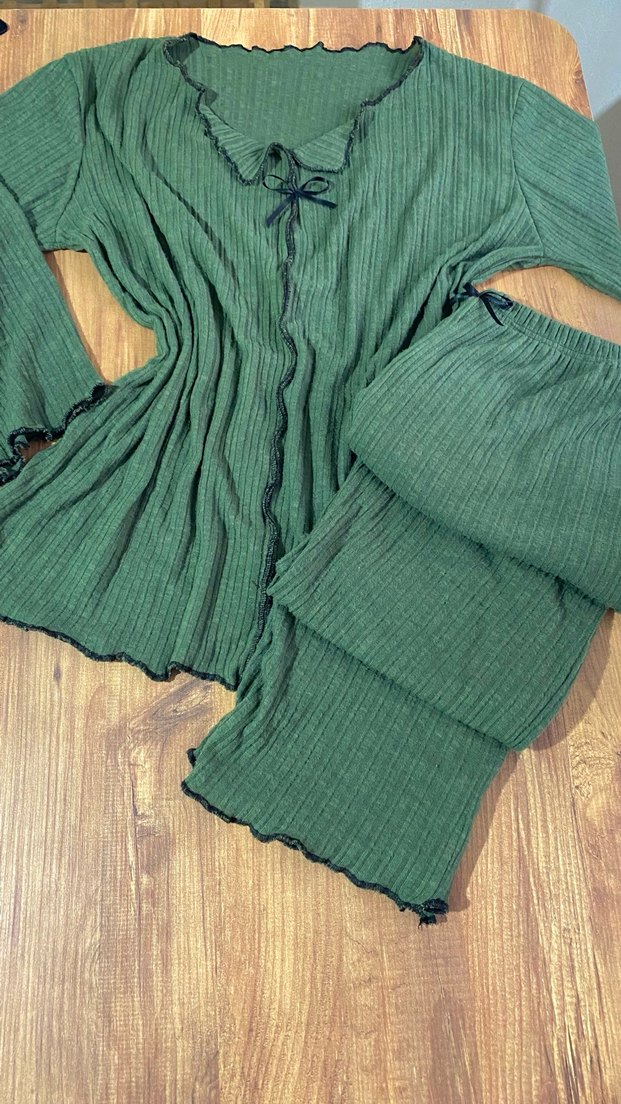 Kadın Uzun Kollu Yeşil Bohem Pijama Takımı - Görsel 2