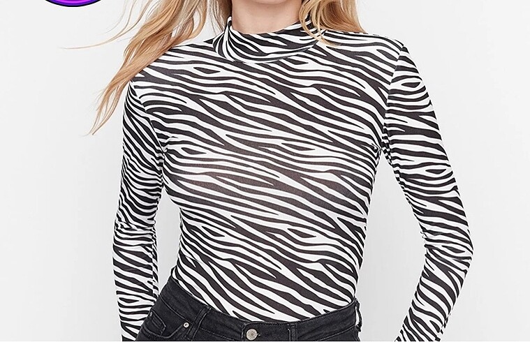 Zebra desenli çıtçıtlı vatkalı body