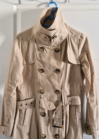 Bej Düğmeli Kadın Trençkot - Görsel 4