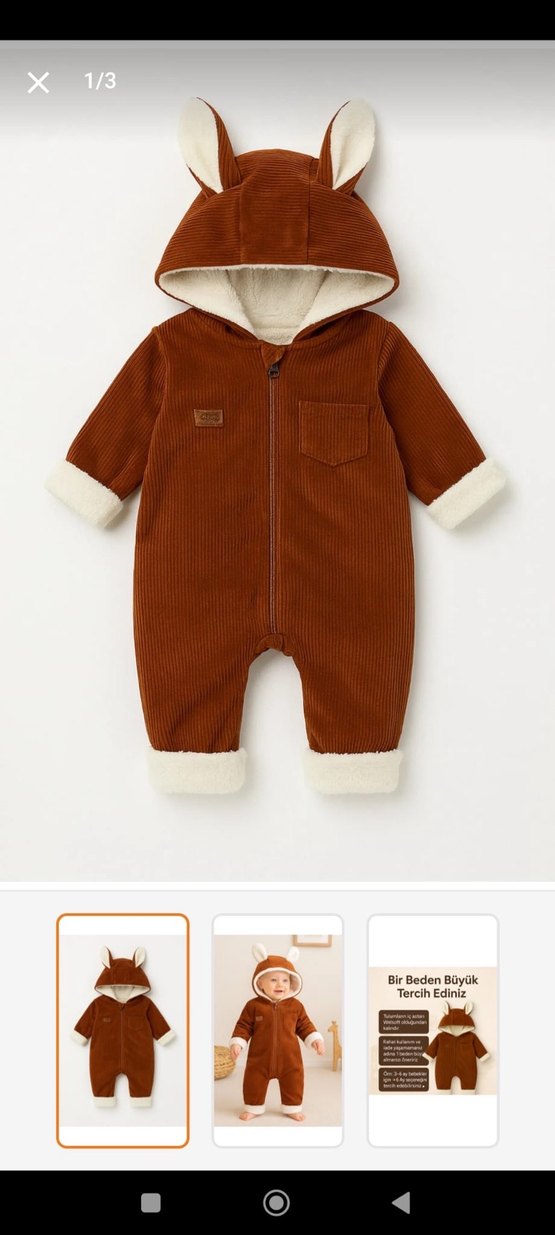 Kahverengi Peluş Detaylı Bebek Tulumu - Görsel 3