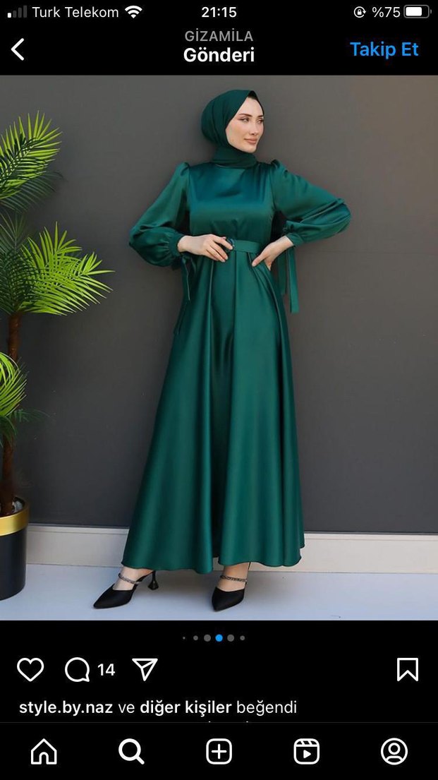 Uzun, Drapeli, Yüksek Yakalı Yeşil Kadın Elbise - Görsel 2