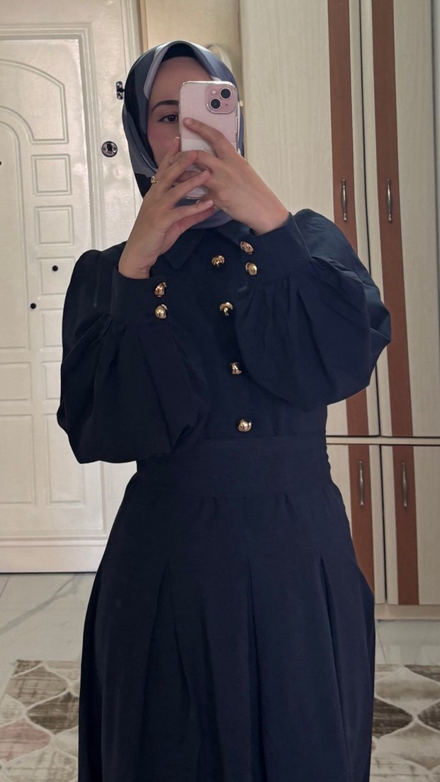 Pileli Gömlek Yaka Uzun Elbise - Görsel 3