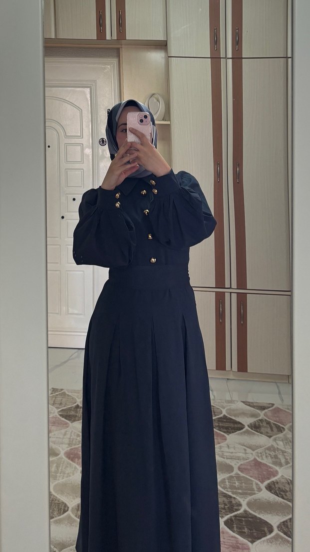 Pileli Gömlek Yaka Uzun Elbise - Görsel 2