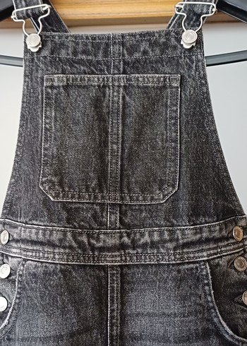 Kız Çocuk Gri Denim Askılı Tulum - Görsel 4