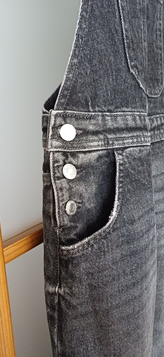 Kız Çocuk Gri Denim Askılı Tulum - Görsel 3