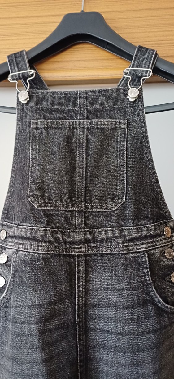 Kız Çocuk Gri Denim Askılı Tulum - Görsel 4