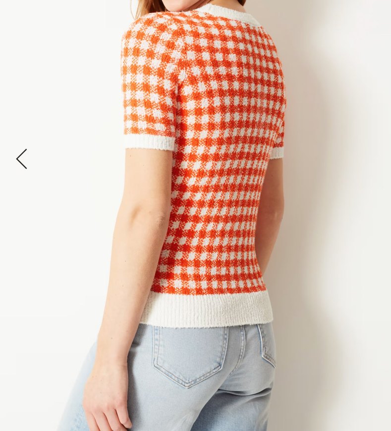 M&S Turuncu Ekoseli Kısa Kollu Triko Kadın Kazak - Görsel 3