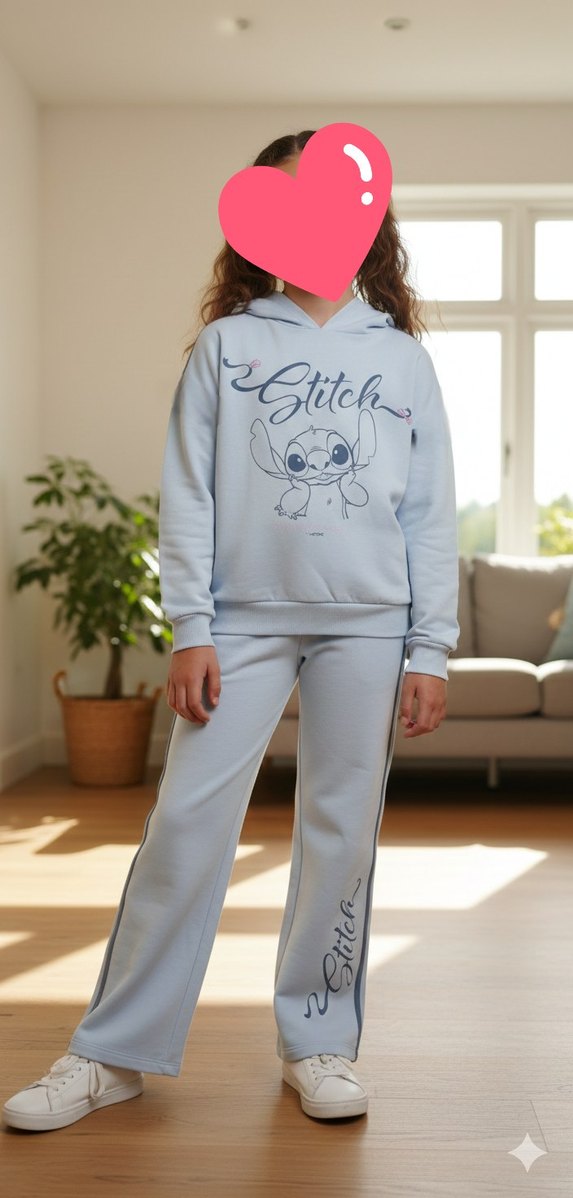 Stitch Gri Kapüşonlu Kız Eşofman Takım - Görsel 5