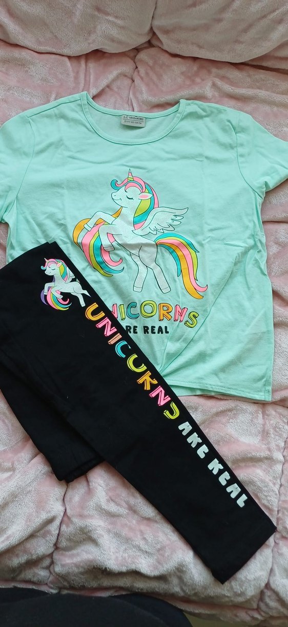 LCW Kısa Kollu Unicorn Baskılı Kız Takımı - Görsel 2