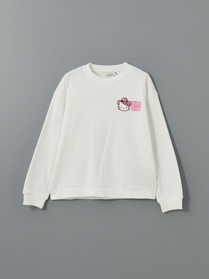 LCW 11-12 Yaş, Beyaz Kız Sweatshirt, Yuvarlak Yaka, - Görsel 4
