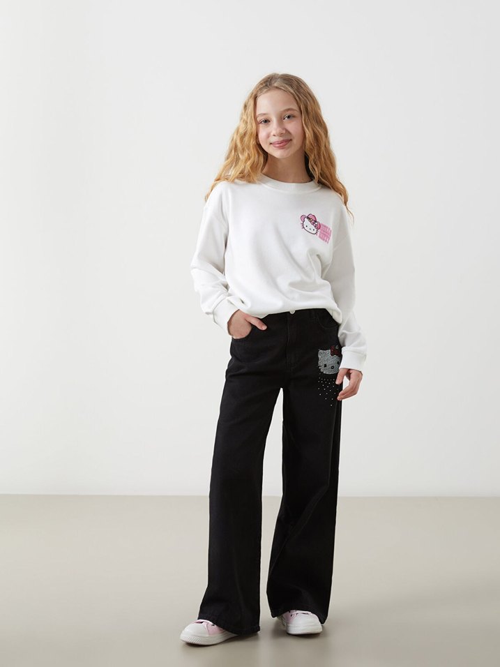 LCW 11-12 Yaş Kız Çocuk Beyaz Uzun Kollu Sweatshirt - Görsel 4