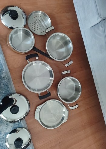 Beden Paslanmaz Çelik Tencere Seti, Kahverengi Saplı