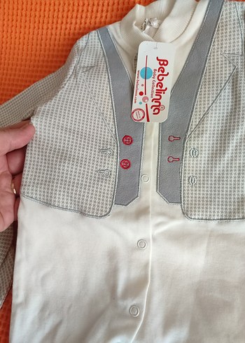 Uzun Kollu Düğmeli Bebek Tulum Gri Beyaz - Görsel 5