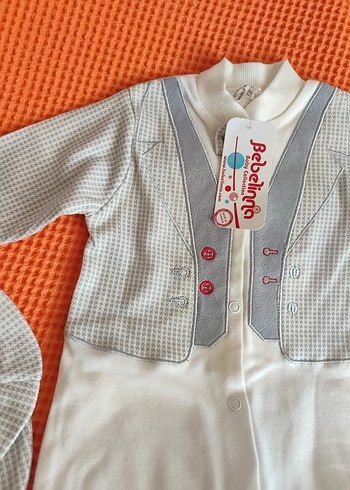 Uzun Kollu Düğmeli Bebek Tulum Gri Beyaz - Görsel 2