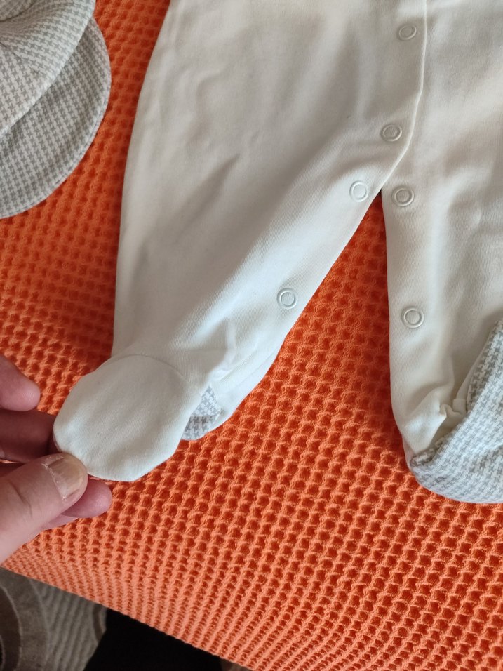 Uzun Kollu Düğmeli Bebek Tulum Gri Beyaz - Görsel 4