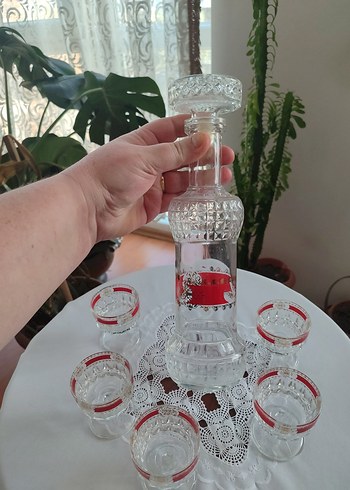 Antika Kırmızı Şeritli Kristal Viski Seti - Görsel 2