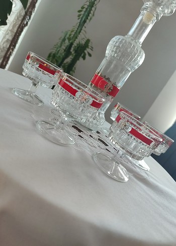 Antika Kırmızı Şeritli Kristal Viski Seti - Görsel 5