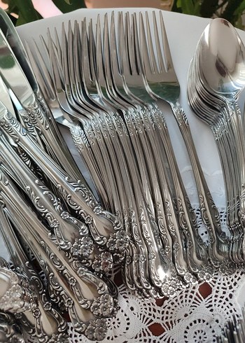 Vintage Gümüş Renkli Zarif Çatal Kaşık Takımı - Görsel 5