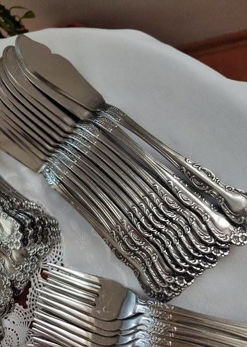 Vintage Gümüş Renkli Zarif Çatal Kaşık Takımı - Görsel 6